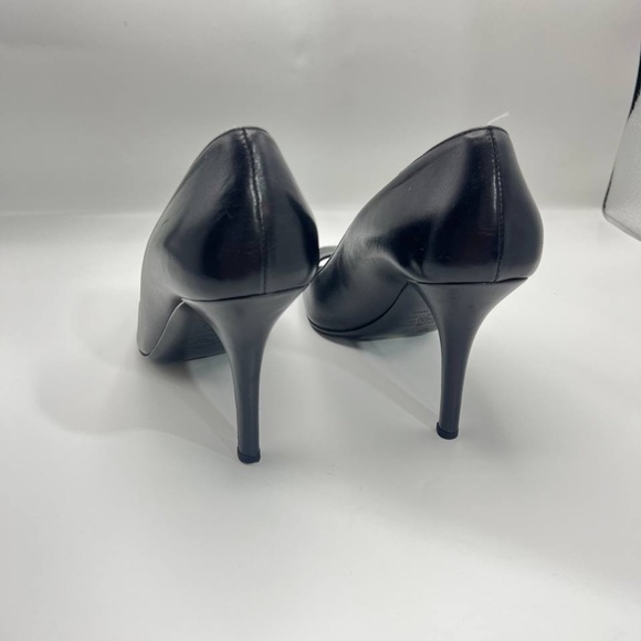 Prada Peep Toe Leather Pump High Heels Black Women 39 Career Work Causal - Picture 4 of 9